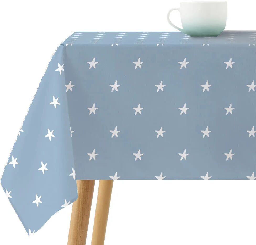 LOLAhome Mantel resinado antimanchas de estrellas azul de tela de 140x140 cm