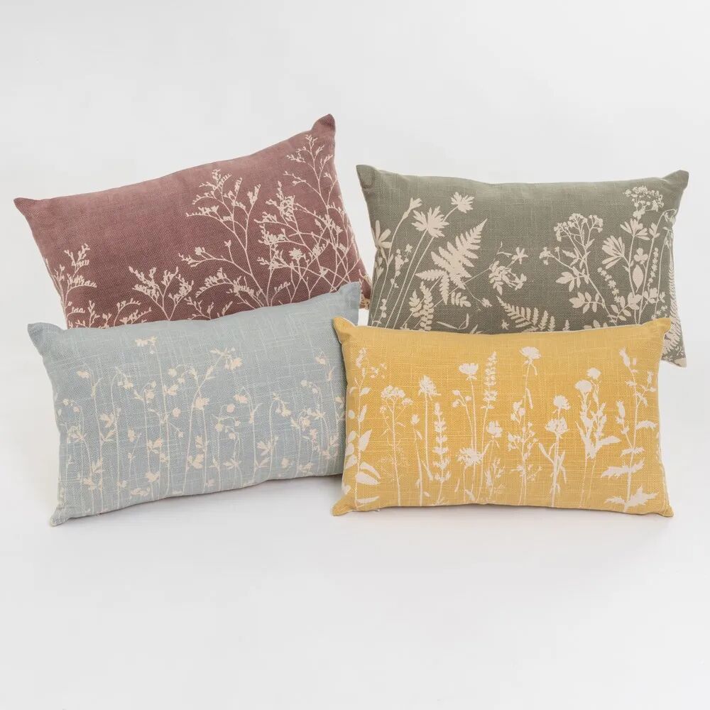 LOLAhome Set de 4 cojines estampados con flores silvestres de tela de algodón natural de 50x30 cm