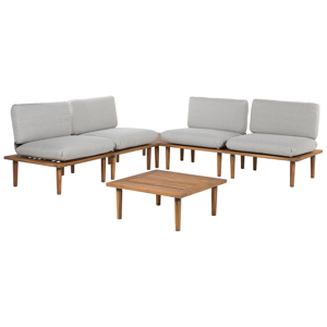 Conjunto De Jardín De Madera De Acacia Con Cojines Grises Para 4 Personas Sillones Con Mesa Auxiliar