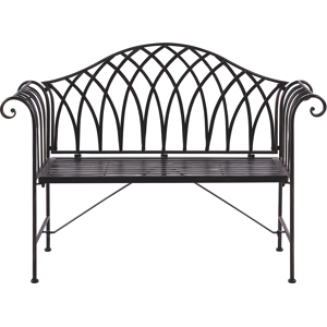 Banco De Jardín De Metal Negro 130 Cm 2 Plazas Reposabrazos Vintage