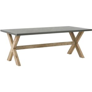 Mesa De Comedor Para Jardín Gris Tablero De Cemento Reforzado Con Patas De Madera De Acacia Para 8 Personas 200 X 100 Cm