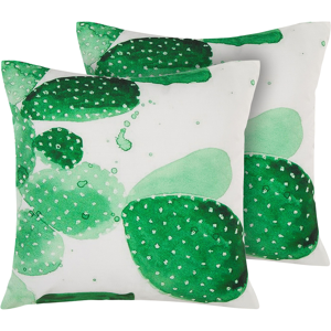 Conjunto De Cojines De Jardín De Poliéster Verde Con Patrón De Cactus 45 X 45 Cm Accesorio Decorativo Moderno Resistente Al Agua