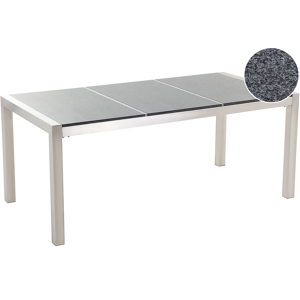 Mesa De Comedor De Jardín Con Tablero De Granito Gris Y Plateado Patas De Acero Para 6 Personas 180 X 90 X 74 Cm