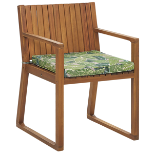 Silla De Jardín De Madera De Acacia Marrón Con Cojín De Asiento Con Patrón De Hojas Verde