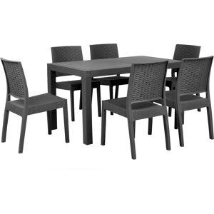 Conjunto De Comedor De Jardín Gris Con Mesa Rectangular 6 Plazas