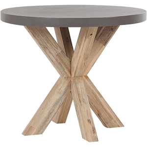 Mesa De Comedor Para Jardín Gris Tablero De Cemento Reforzado Con Patas De Madera De Acacia Para 4 Personas Ø 90 Cm