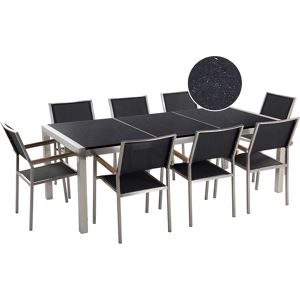 Conjunto De Comedor De Jardín Negro Con Mesa 220 X 100 Cm De Granito Negro 8 Sillas