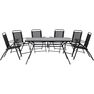 Conjunto De Comedor De Jardín De 7 Piezas 6 Sillas Plegables Negras Una Mesa Moderna