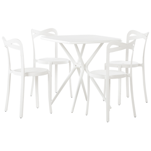 Conjunto De Comedor 4 Plazas De Material Sintético Blanco Sillas Apilables Mesa Moderno Interior Exterior