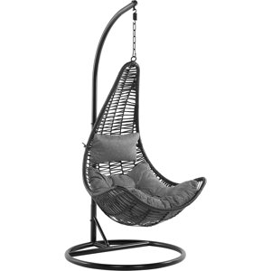 Silla Colgante De Ratán Sintético Negro Columpio En Forma De Huevo Estilo Rústico Boho