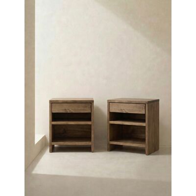 Dout pack 2 mesitas de noche de madera maciza 1 cajón - Kenay Home Dout pack 2 mesitas de noche de madera maciza 1 cajón - Kenay Home