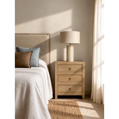 Rustic Mesita de noche de madera natural 3 cajones - Kenay Home Rustic Mesita de noche de madera natural 3 cajones - Kenay Home