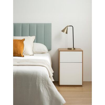 Unite Mesita de noche blanca y chapa de roble 2 cajones A40 - Kenay Home Roble Unite Mesita de noche blanca y chapa de roble 2 cajones A40 - Kenay Home Roble