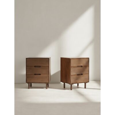 Moena pack 2 mesitas de noche de madera maciza 3 cajones - Kenay Home Moena pack 2 mesitas de noche de madera maciza 3 cajones - Kenay Home