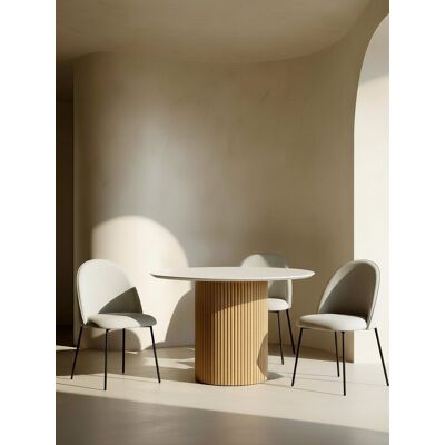 Kimma mesa de comedor redonda microcemento blanco y chapa de roble 120 - Kenay Home Kimma mesa de comedor redonda microcemento blanco y chapa de roble 120 - Kenay Home
