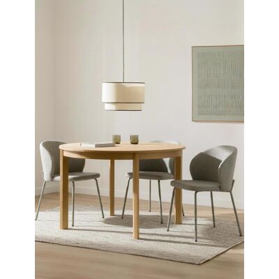 Even Mesa de comedor extensible redonda de chapa de roble y madera maciza 120 - Kenay Home Even Mesa de comedor extensible redonda de chapa de roble y madera maciza 120 - Kenay Home