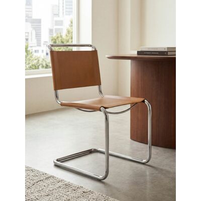 Turner silla piel marrón con pata cromada - Kenay Home Turner silla piel marrón con pata cromada - Kenay Home