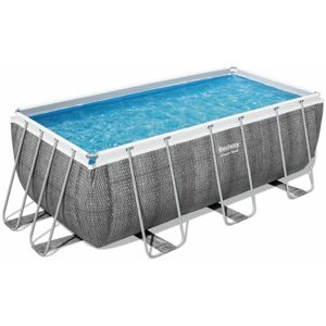 Piscina Desmontable Tubular Bestway Power Steel Rectangular 4,12m x2,01mx1,22m Diseño Ratán Gris 56722 con Depuradora de cartucho y escalera