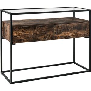 BELIANI Consola madera oscura negro 100 x 40 cm tablero de vidrio 2 cajones moderno Mauk - Negro