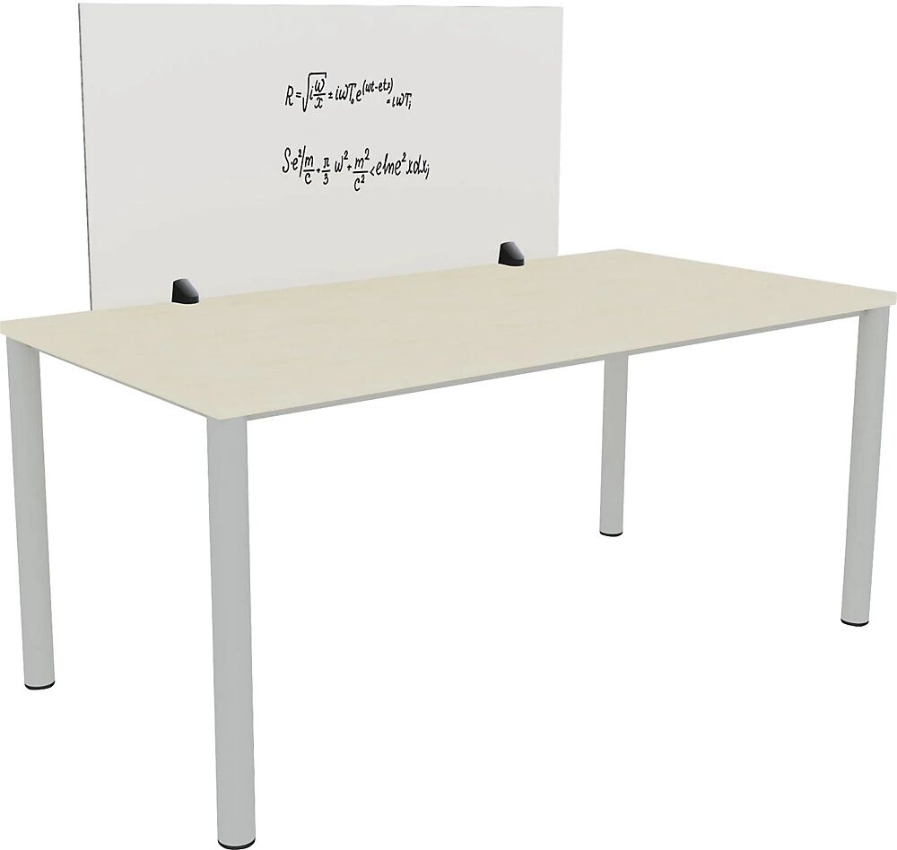 kaiserkraft Pared separadora sobre la mesa para puesto de trabajo individual, superficie esmaltada y de fieltro de PET, blanco / gris, anchura 1200 mm