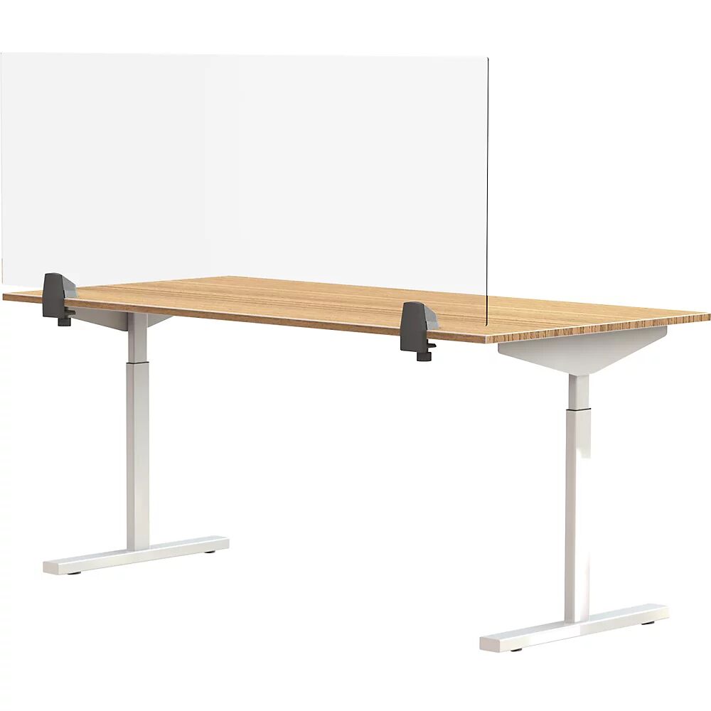 kaiserkraft Pared separadora sobre la mesa para puesto de trabajo individual, cristal acrílico y poliestireno, transparente, anchura 1600 mm