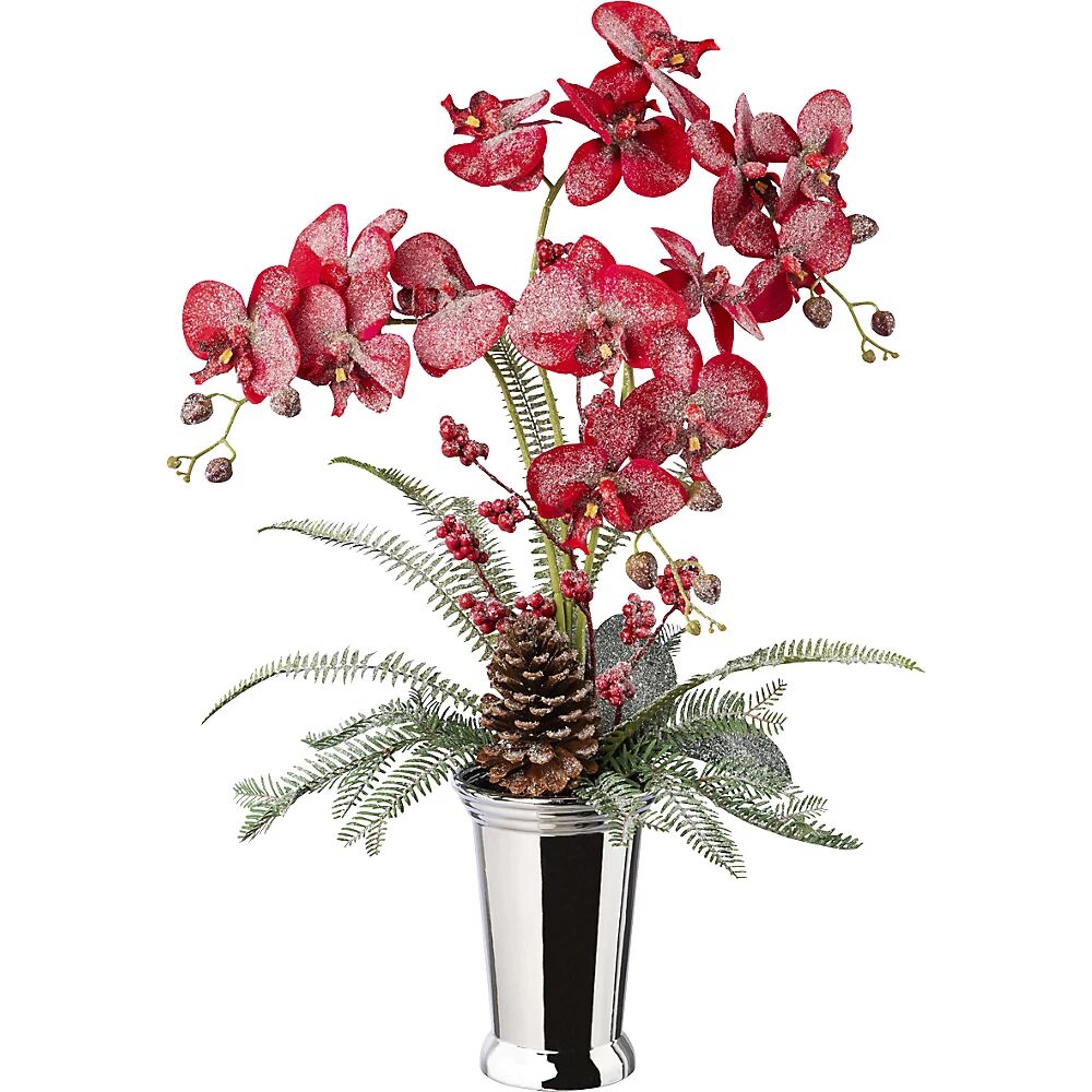 kaiserkraft Arreglo de Phalaenopsis en jarrón de cerámica, altura total 700 mm, rojo
