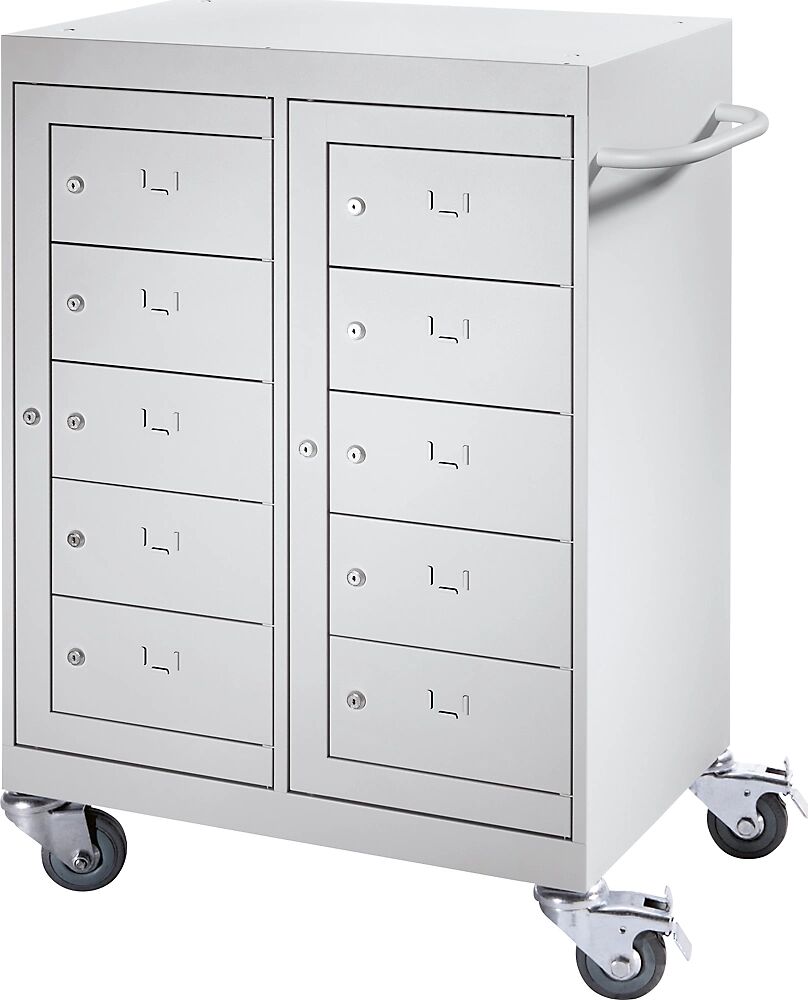 kaiserkraft Carro para ordenadores portátiles, 10 compartimentos, gris luminoso