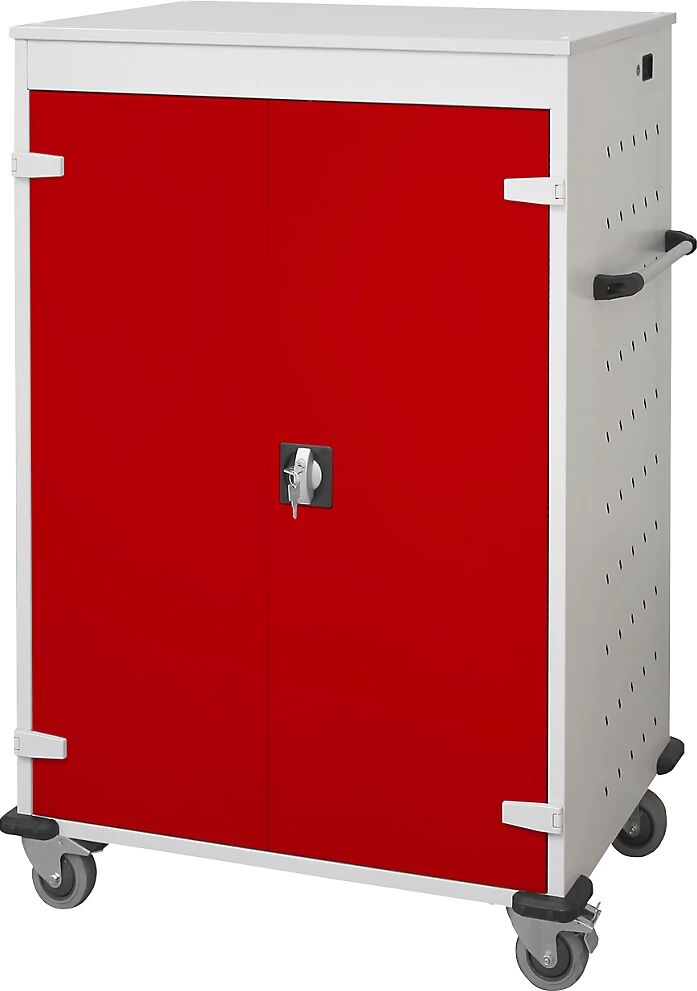 kaiserkraft Carro de carga para ordenadores portátiles, con 20 compartimentos, gris luminoso / rojo tráfico