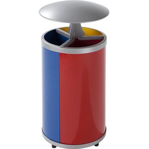 VAR Recipiente para separar materiales, redondo, capacidad 3 x 30 l, H x Ø 950 x 420 mm, con tejadillo, amarillo, azul, rojo