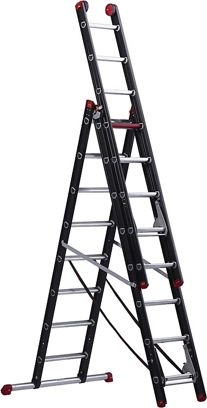 Altrex Escalera multiusos, revestida de aluminio, de 3 tramos, en negro, 3 x 8 peldaños