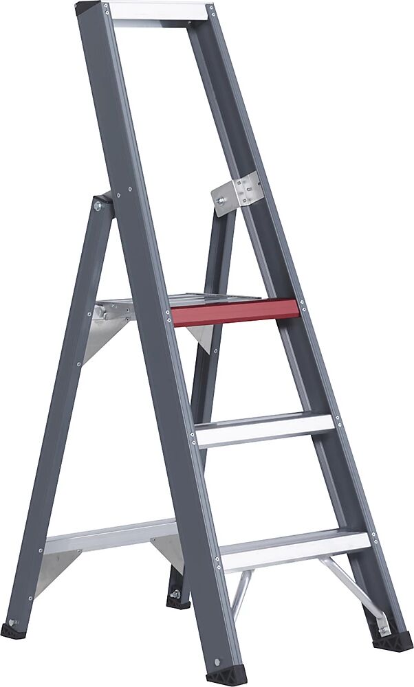 Altrex Escalera tipo tijera de peldaños planos de aluminio, de ascenso por un lado, con bandeja, 3 peldaños, altura de trabajo 2700 mm