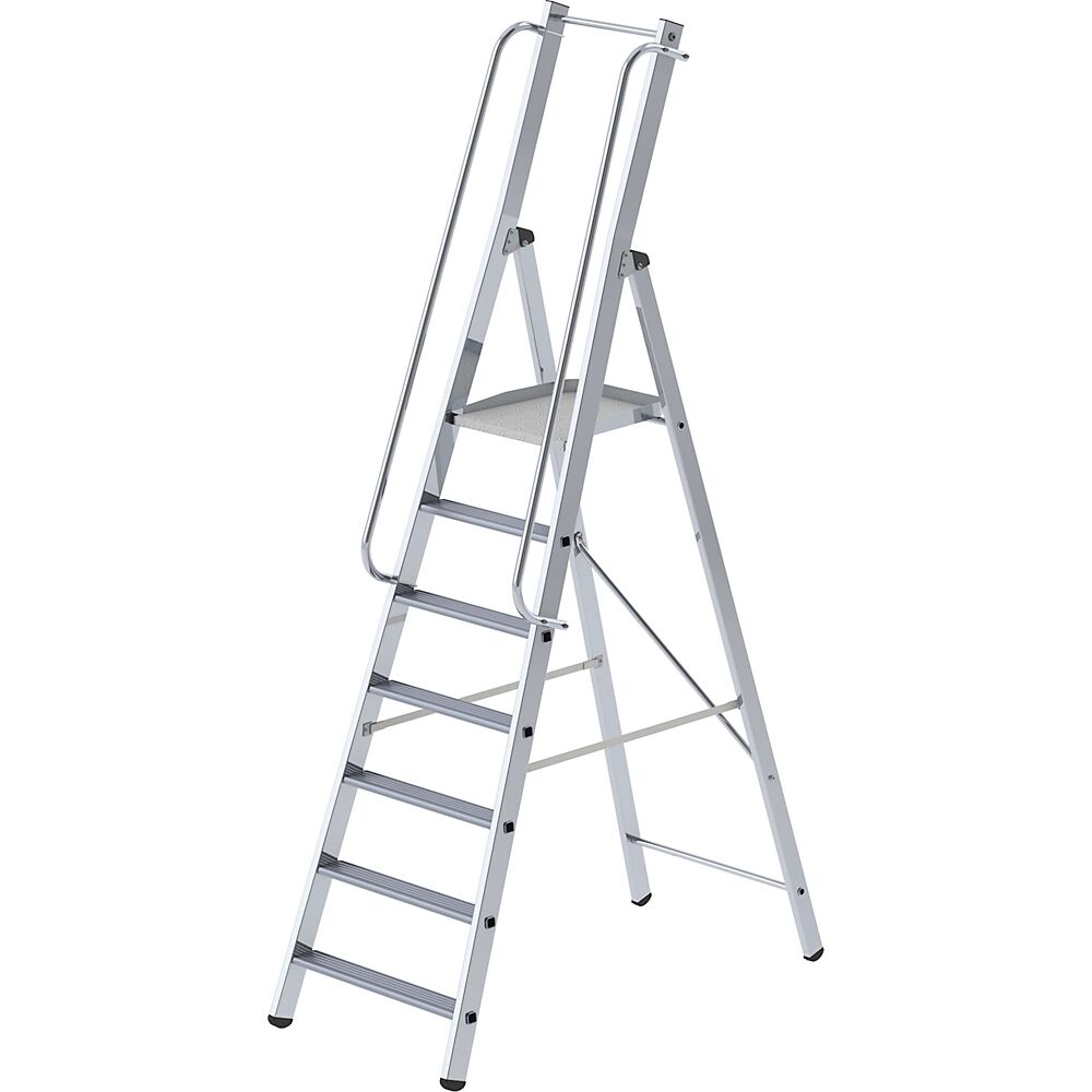 MUNK Escalera de tijera de peldaños planos de aluminio, ascenso por un lado, 7 peldaños