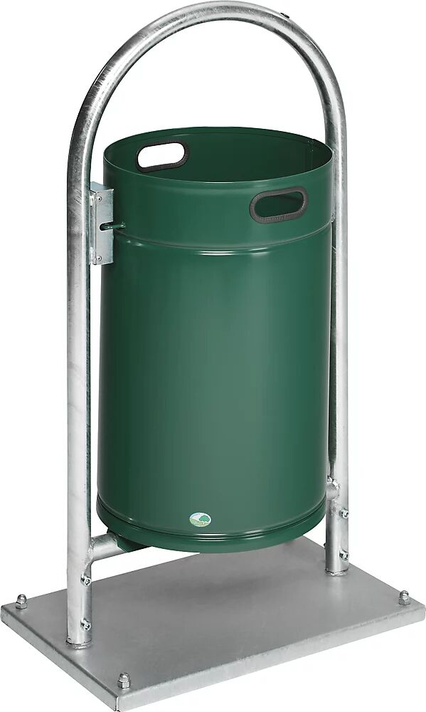 VAR Colector de residuos para exteriores, 60 l, acero, con arco tubular, verde musgo