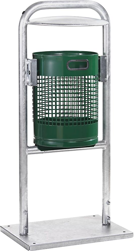 VAR Colector de residuos para exteriores, 30 l, acero, con arco tubular y tejadillo, verde musgo