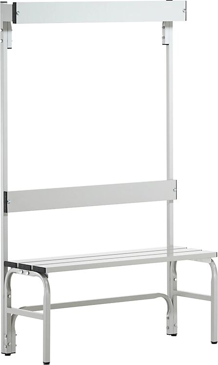 Sypro Banco para vestuarios con listones de aluminio, H x P 1650 x 375 mm, por un lado, longitud 1015 mm, 3 ganchos, gris luminoso