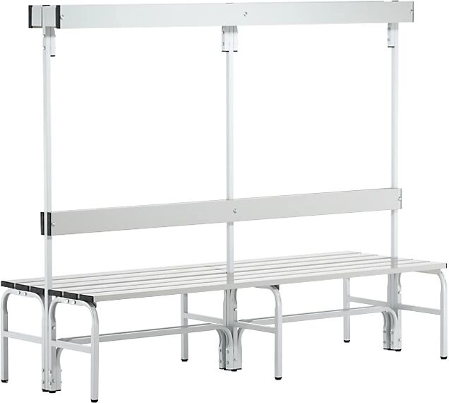 Sypro Banco de acero inoxidable para vestuarios, H x P 1650 x 725 mm, longitud 1500 mm, 12 ganchos, gris luminoso