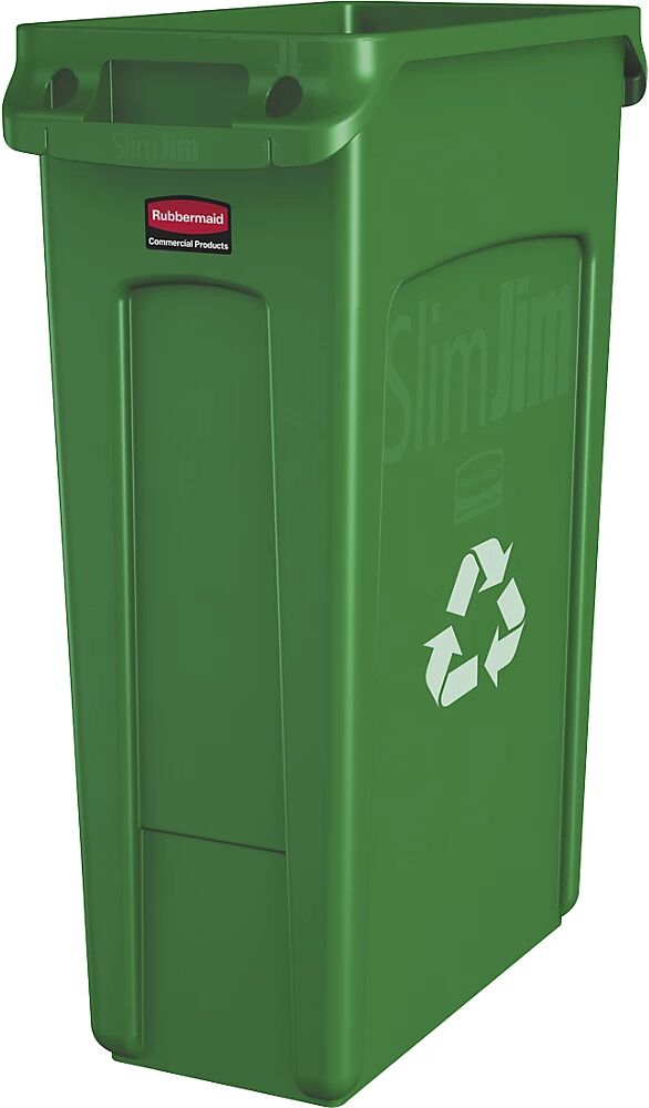 Rubbermaid Recipiente para separar materiales/cubo de basura SLIM JIM®, capacidad 87 l, con conductos de ventilación, verde con símbolo de reciclaje, a partir de 10 unid.