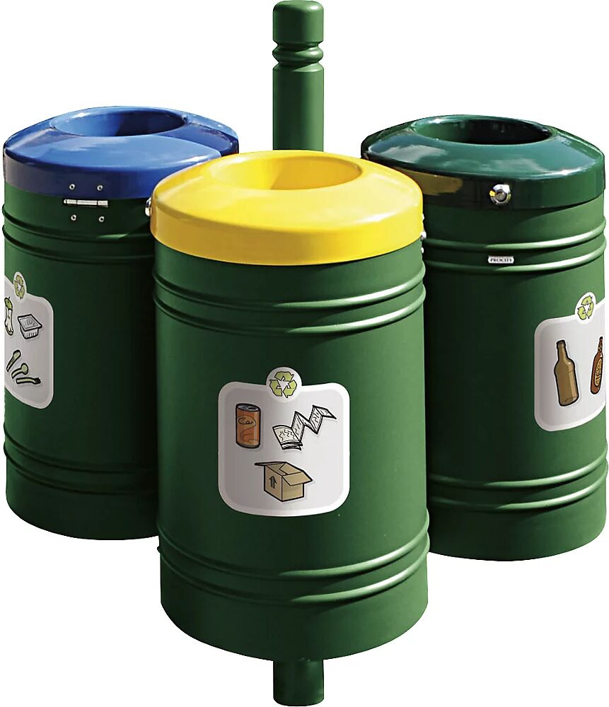 PROCITY Recipiente de residuos para exteriores GUSTAVIA, capacidad 3 x 40 l, con juego de adhesivos, verde