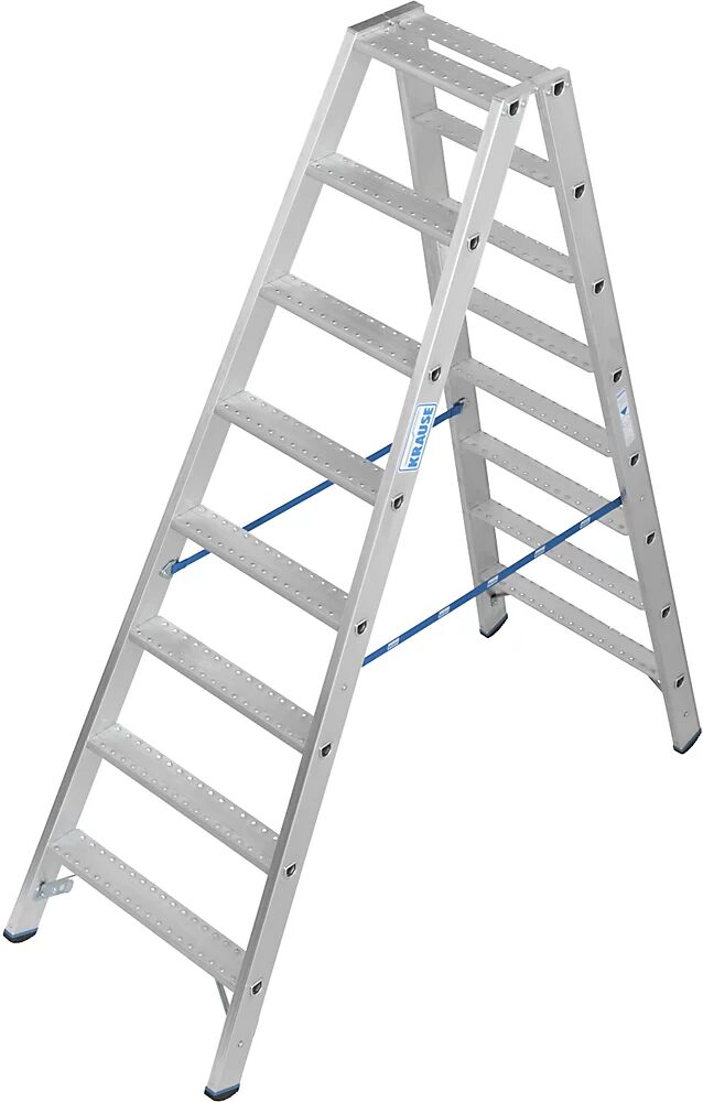 KRAUSE Escalera de tijera de aluminio de peldaños planos, antideslizamiento R13, acceso por ambos lados, 2x8 peldaños