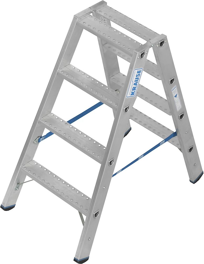 KRAUSE Escalera de tijera de aluminio de peldaños planos, antideslizamiento R13, acceso por ambos lados, 2x4 peldaños