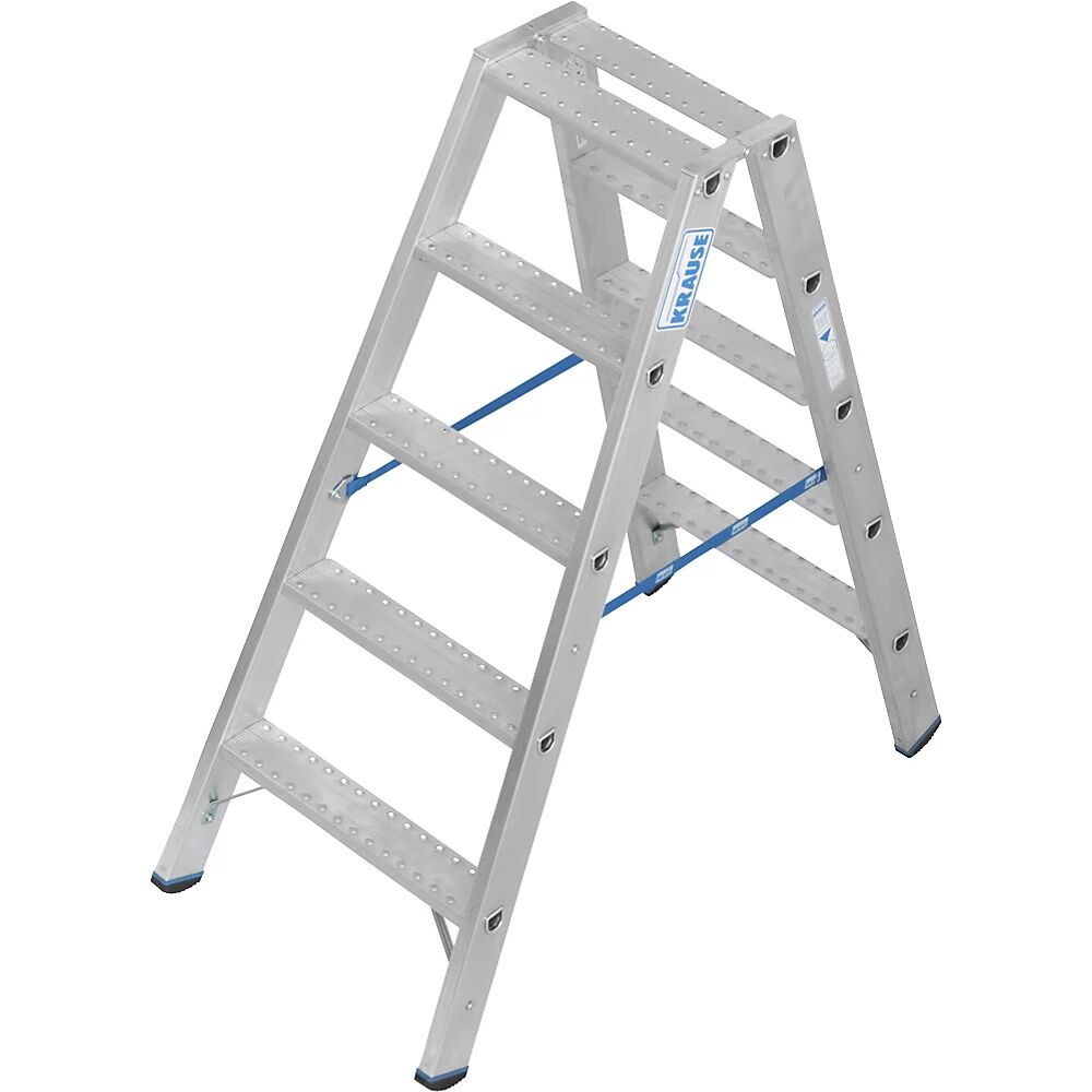 KRAUSE Escalera de tijera de aluminio de peldaños planos, antideslizamiento R13, acceso por ambos lados, 2x5 peldaños