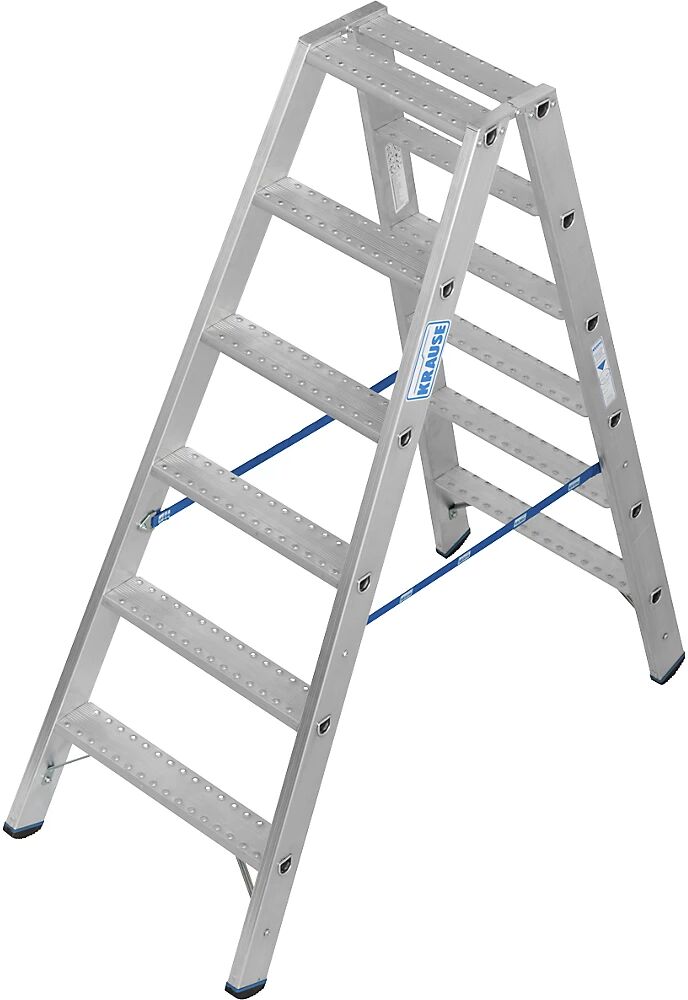 KRAUSE Escalera de tijera de aluminio de peldaños planos, antideslizamiento R13, acceso por ambos lados, 2x6 peldaños