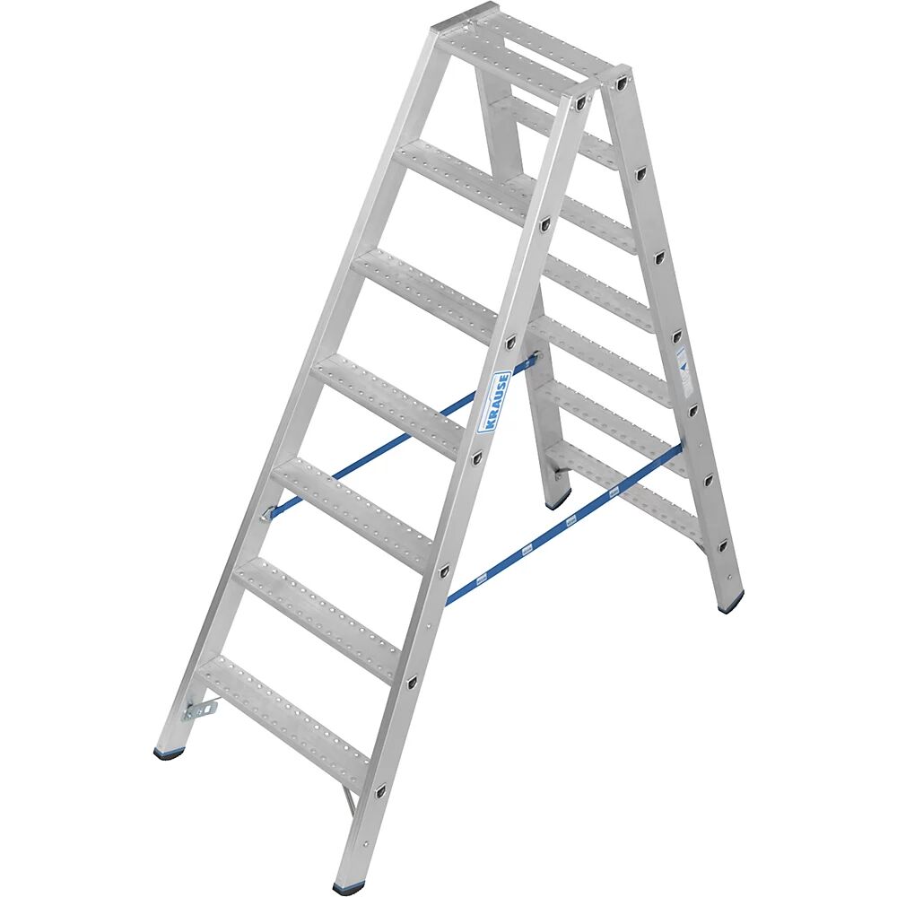 KRAUSE Escalera de tijera de aluminio de peldaños planos, antideslizamiento R13, acceso por ambos lados, 2x7 peldaños