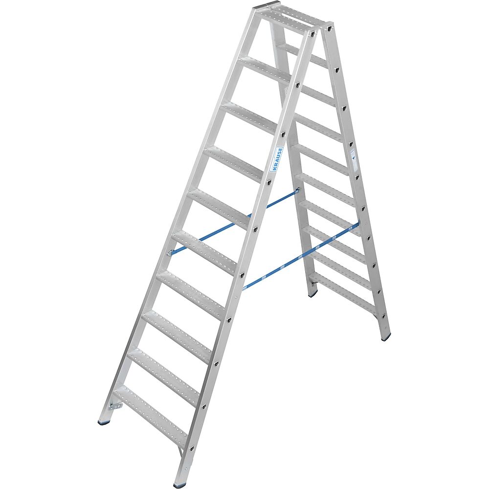 KRAUSE Escalera de tijera de aluminio de peldaños planos, antideslizamiento R13, acceso por ambos lados, 2x10 peldaños