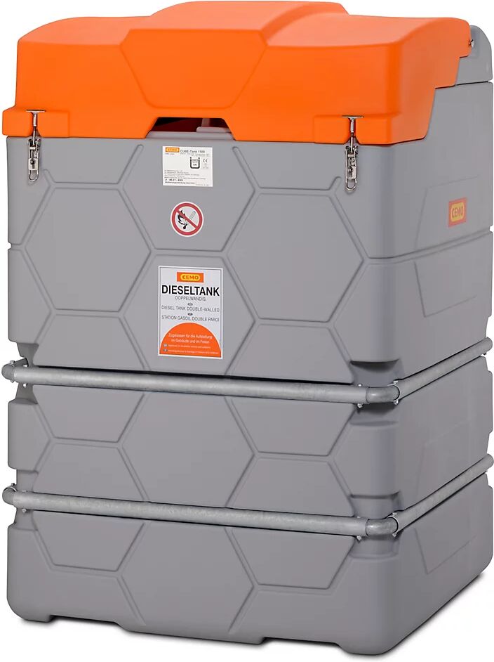 CEMO Depósito de diésel CUBE, Outdoor Premium, capacidad 1500 l, con bomba eléctrica de 56 l/min