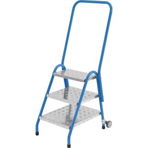 eurokraft pro Escalerilla de tubo de acero, con pasamanos y ruedas, 3 peldaños, en azul luminoso