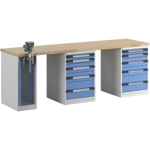 eurokraft pro Banco de trabajo, sistema modular Serie 7, 10 cajones, 1 tornillo de banco en lado izquierdo, A x P 2500 x 700 mm