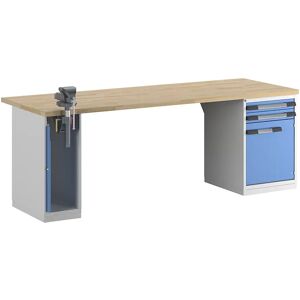 eurokraft pro Banco de trabajo, sistema modular Serie 7, 2 cajones, 1 puerta, 1 tornillo de banco en el lado izquierdo, A x P 2500 x 900 mm