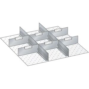 LISTA Juego de separadores para dimensiones de cajones de 459 x 459 mm, aluminio, 2 paredes ranuradas, 6 paredes separadoras, altura del frente 300 mm