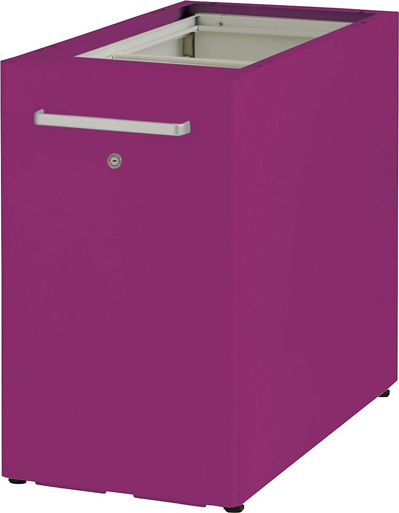 BISLEY Mueble auxiliar Tower™ 2, sin cubierta, con dispositivo de enganche lateral, colocación a la derecha con 1 balda, fucsia